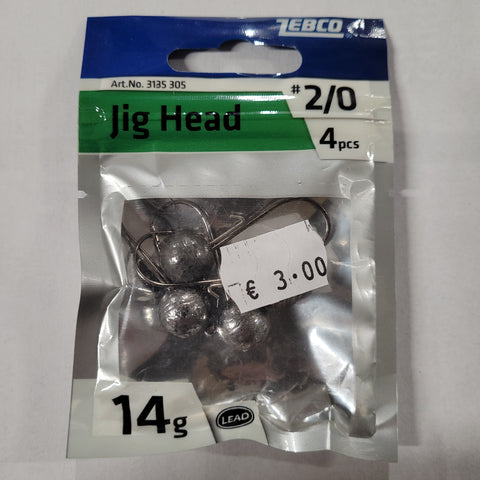 ZEBCO JIG HEADS 2/0 14G (4 PACK)