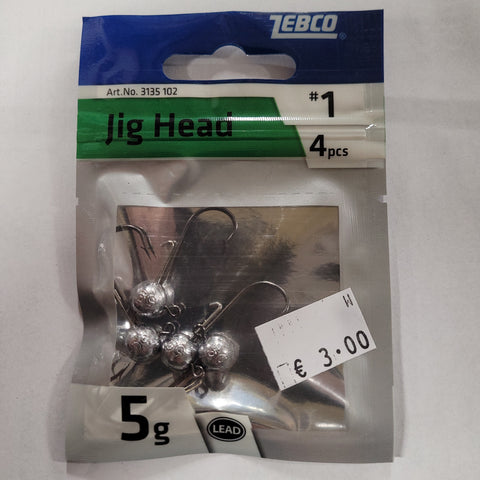 ZEBCO JIG HEADS 1 5G (4 PACK)